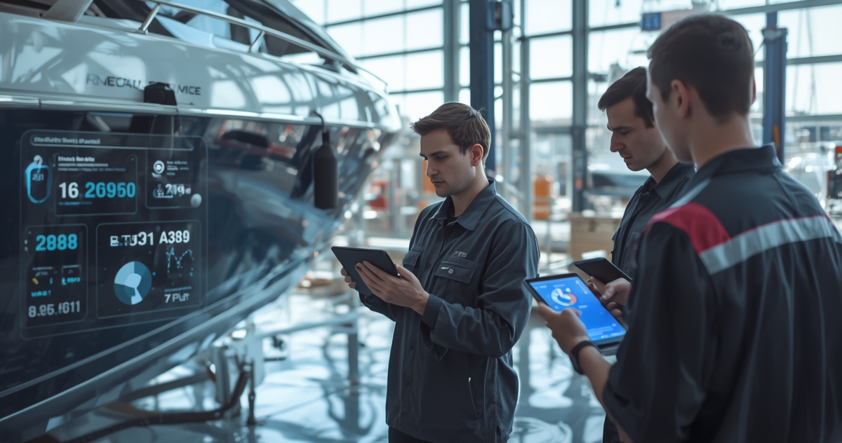 Marine service professionals utilizing digital software solutions