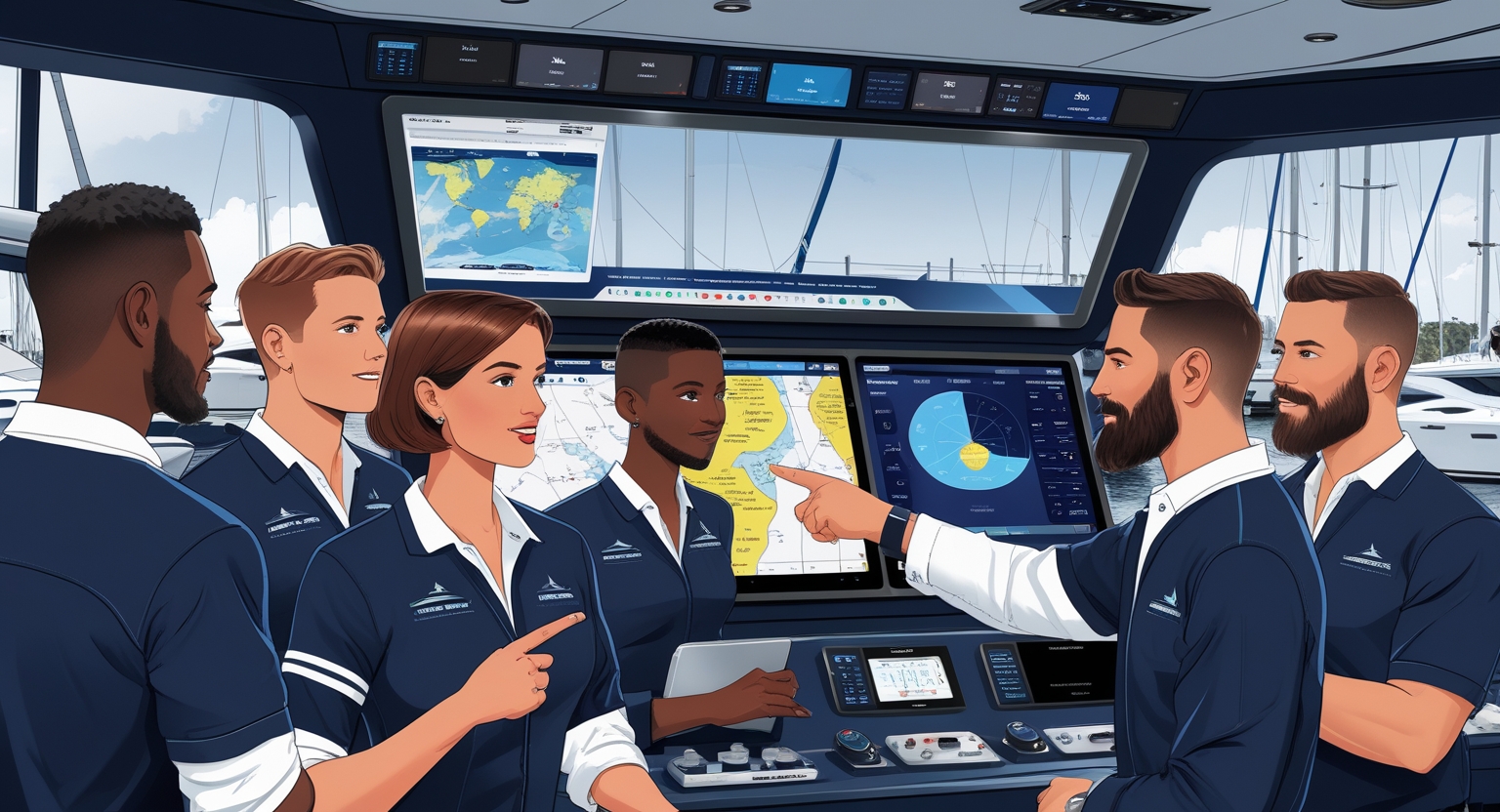 A marine business team connected by Yacht Logic Pro