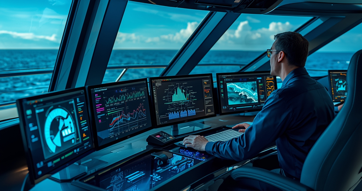 A marine captain using specialized marine software
